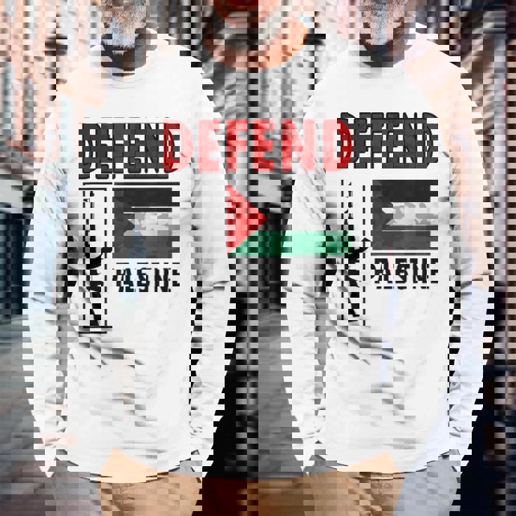Defend Palestine Palestine Fighter Palestine Flag Gaza Camiseta de manga larga Regalos para ancianos