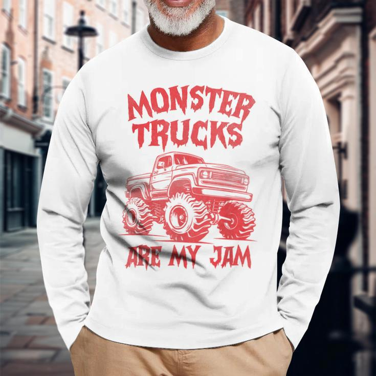 Distressed Monster Trucks Are My Jam Race Day Red Vintage Long Sleeve T-Shirt Gifts for Old Men