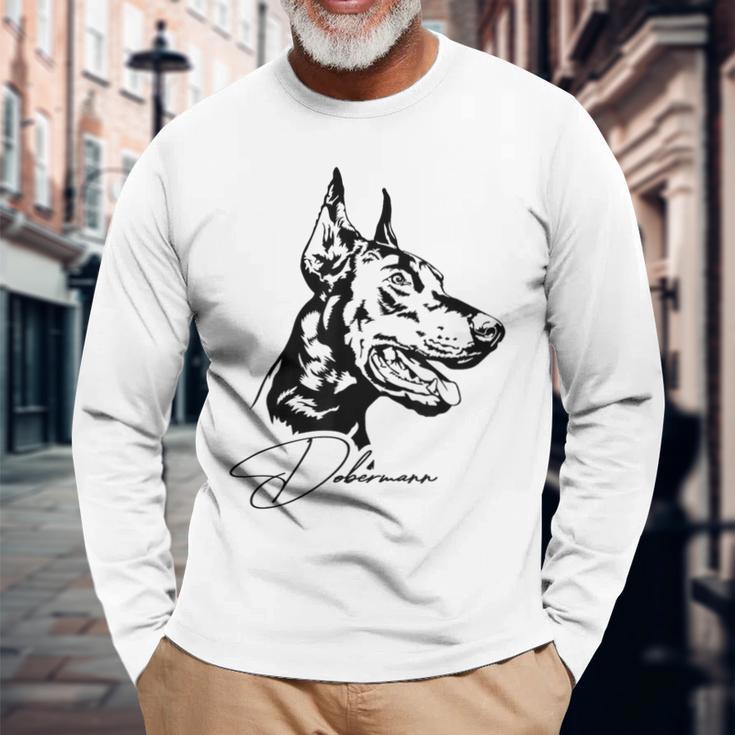 Dobermann Portrait Dog Portrait Dobie Dog White Langarmshirts Geschenke für alte Männer