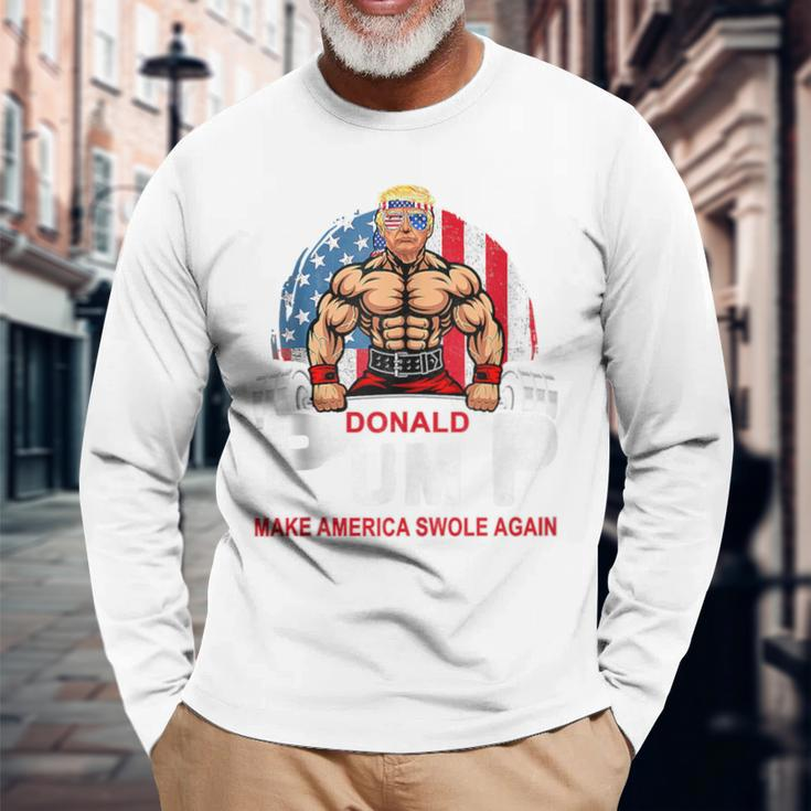 Donald Pump Swole America Again Gym Fitness Trump 2024 Long Sleeve T-Shirt Gifts for Old Men