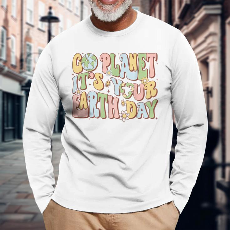 Earth Day Go Planet It's Your Earth Day Groovy Long Sleeve T-Shirt Gifts for Old Men