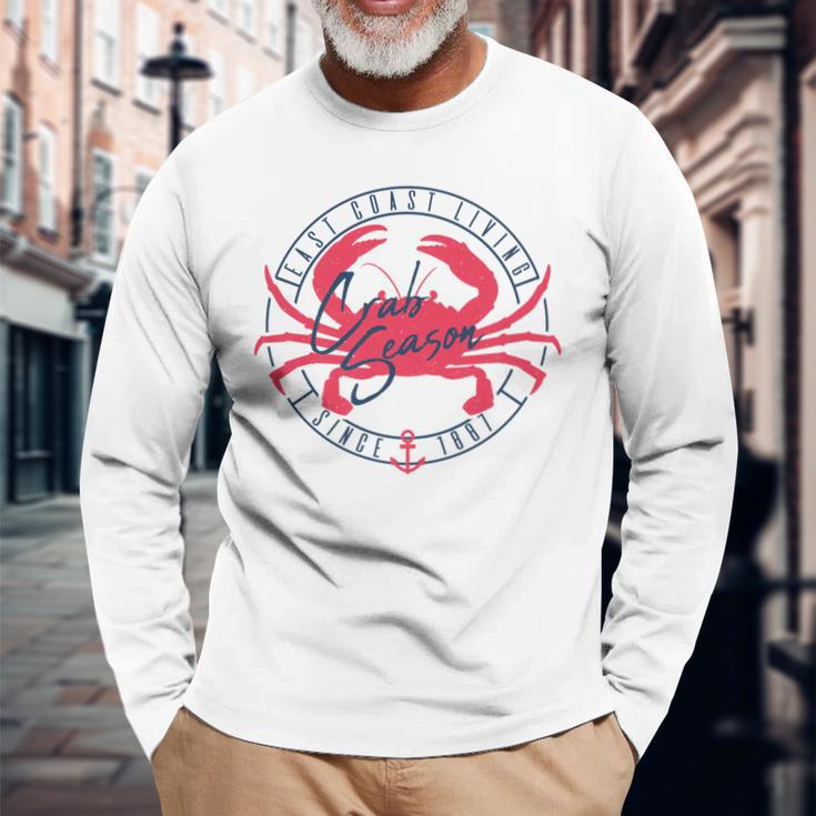 East Coast Living Crab Season Circle Long Sleeve T-Shirt Gifts for Old Men