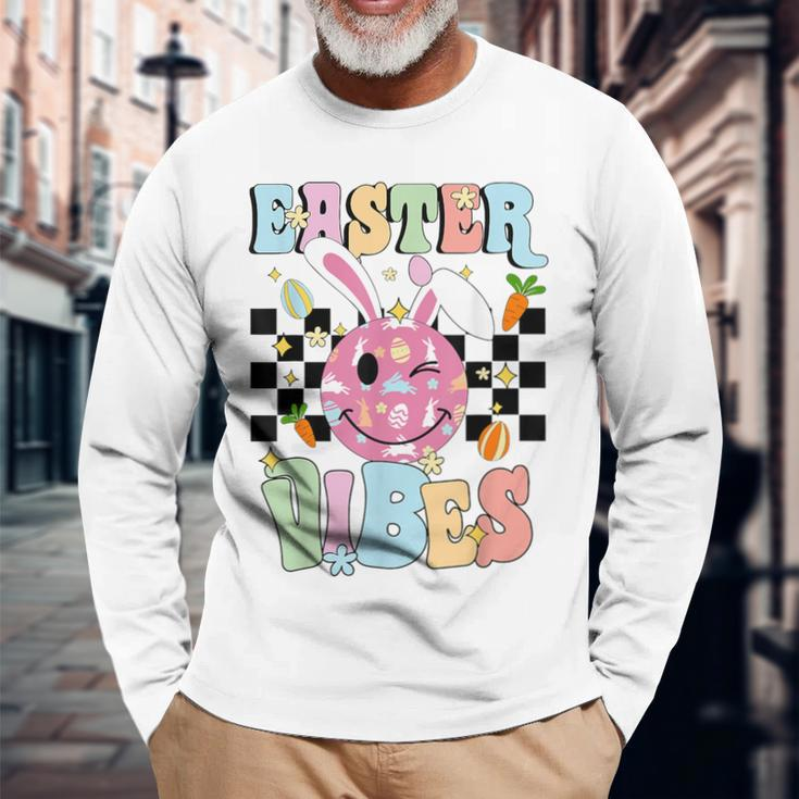 Easter Vibes Smiles Happy Face Bunny Happy Easter Boys Girls Long Sleeve T-Shirt Gifts for Old Men