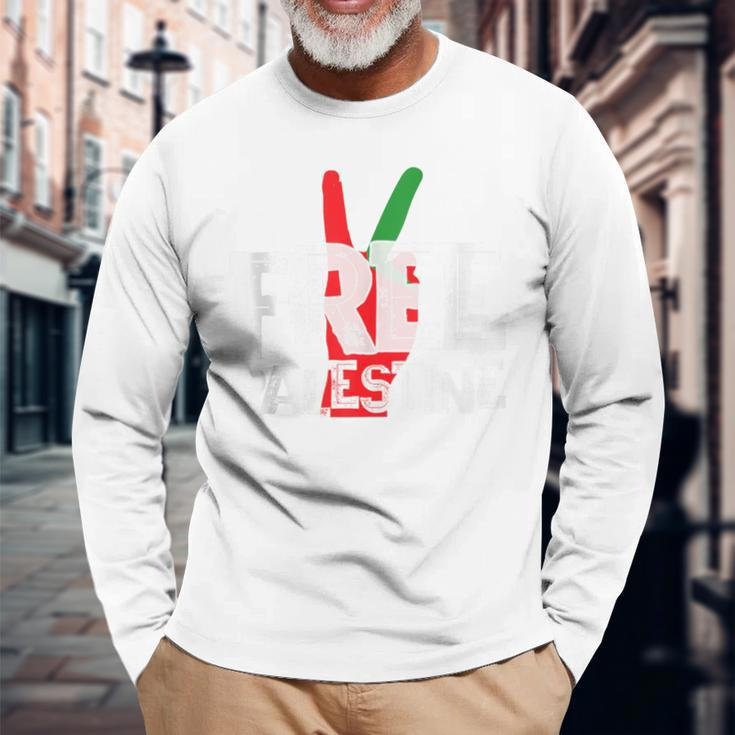 Falasn Palestine Patriotic Graphic Long Sleeve T-Shirt Gifts for Old Men