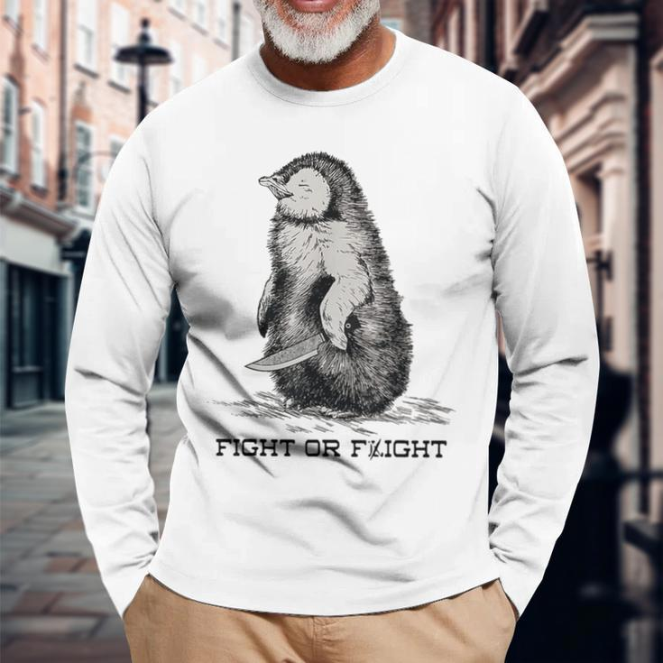 Fight Or Flight Penguin Pun Meme Long Sleeve T-Shirt Gifts for Old Men