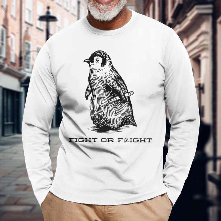 Fight Or Flight Penguin Pun Fight Or Flight Meme Long Sleeve T-Shirt Gifts for Old Men