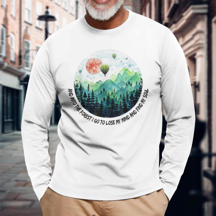 Into The Forest I Go To Lose My Mind Hot Air Balloon Aviator Long Sleeve T-Shirt Gifts for Old Men