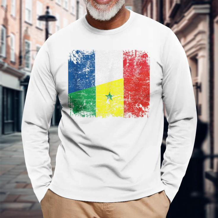 France Senegal Flags Half Senegalese French Roots Vintage Long Sleeve T-Shirt Gifts for Old Men