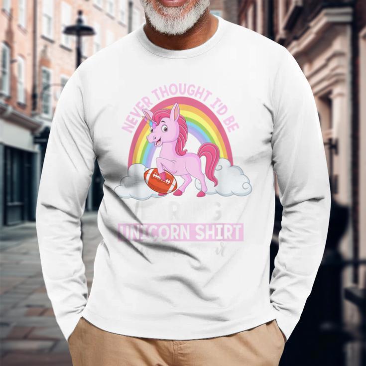 Fröhliches Einhorn-Regenbogen Langarmshirts, Spruch 'Never Thought I'd Be...' Geschenke für alte Männer