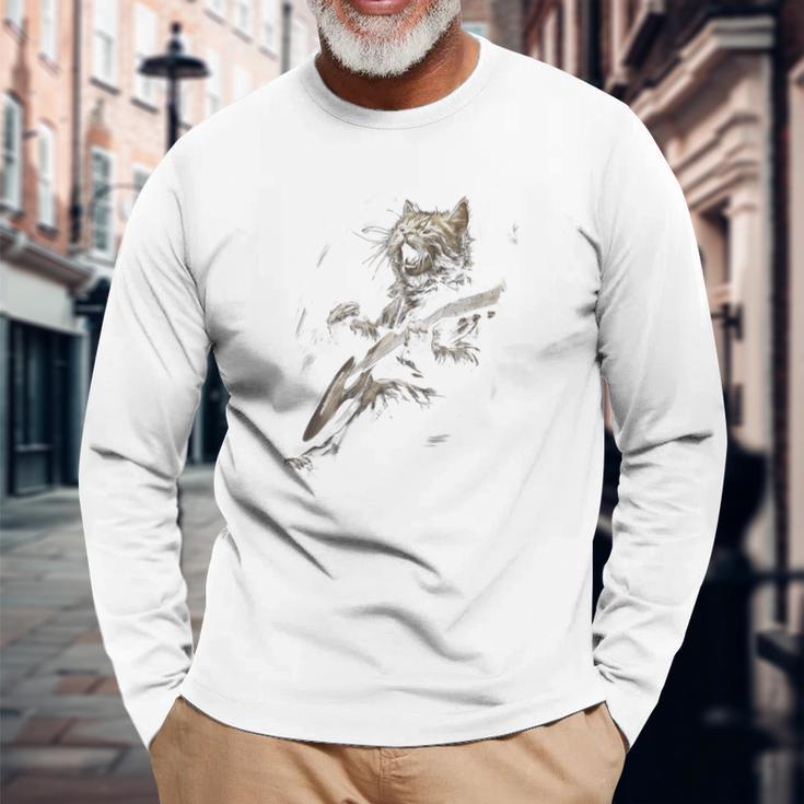 Rock Cat Singing And Playing Guitar Long Sleeve T-Shirt Gifts for Old Men