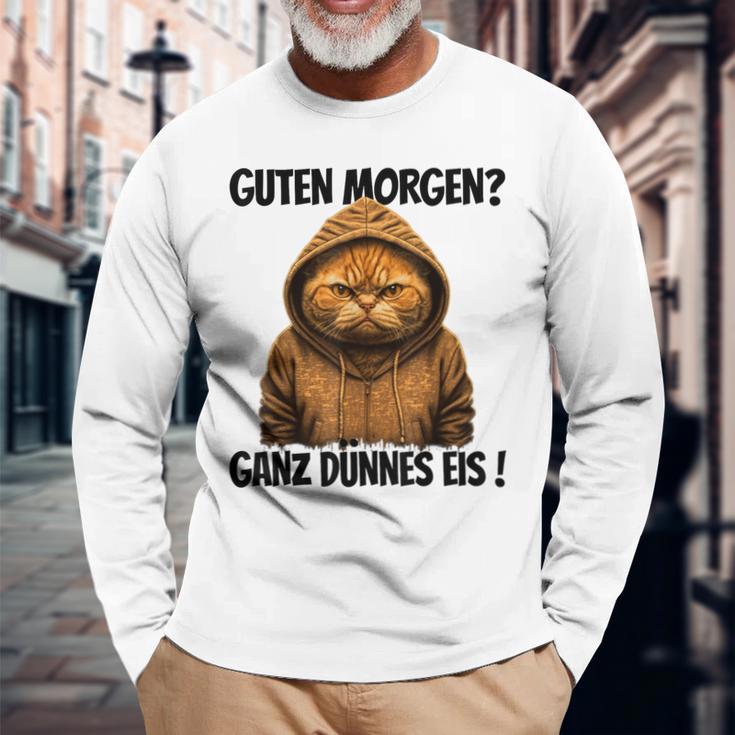 Saying Guten Morgen Ganz Thin Eis Cat White Langarmshirts Geschenke für alte Männer