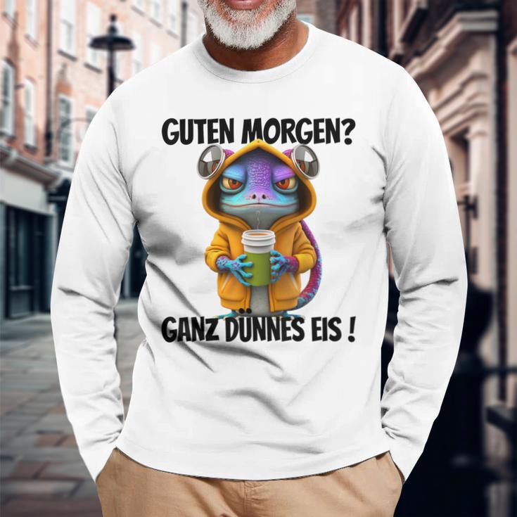 Saying Guten Morgen Ganz Thin Ice Gecko Langarmshirts Geschenke für alte Männer