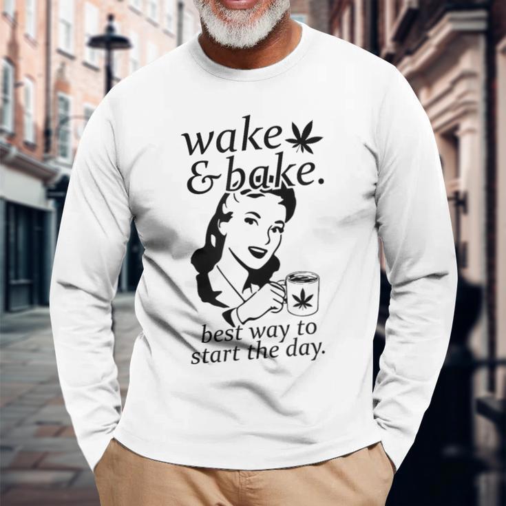 Wake And Bake Marijuana Weed Long Sleeve T-Shirt Gifts for Old Men