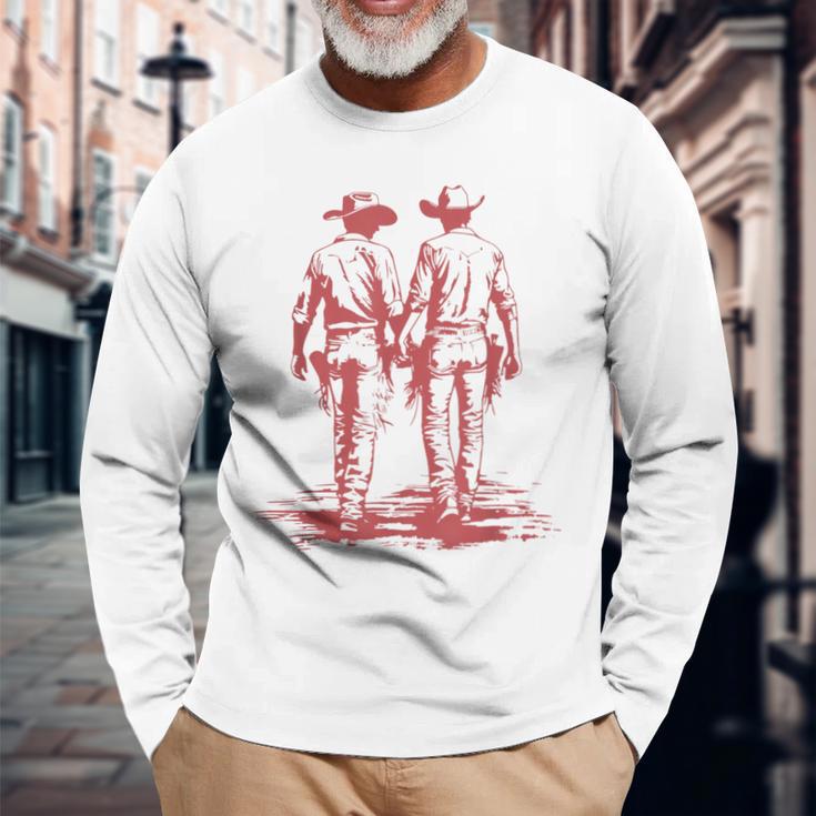 Gay Cowboy Gay Western Lgbtqia Gay Rodeo Long Sleeve T-Shirt Gifts for Old Men