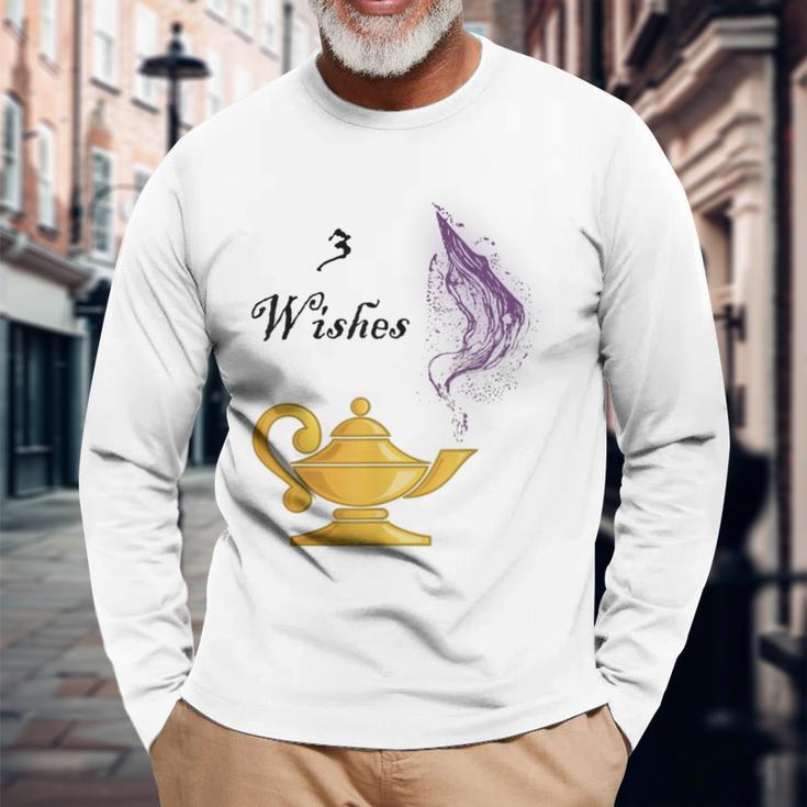 Genie Lamp 3 Wishes Jinni Graphic With Sayings Long Sleeve T-Shirt Gifts for Old Men