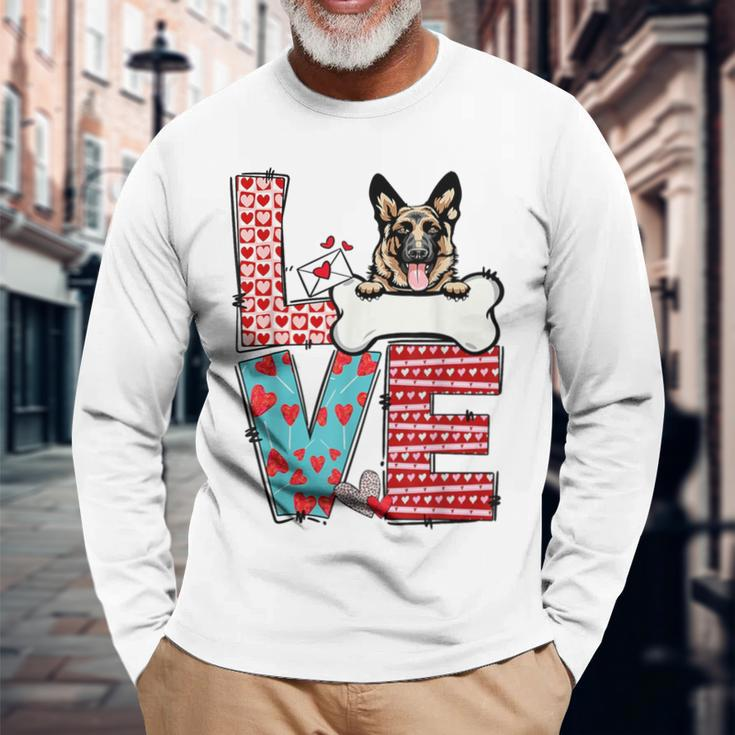 German Shepherd Valentines Day Heart Dog Lover Long Sleeve T-Shirt Gifts for Old Men