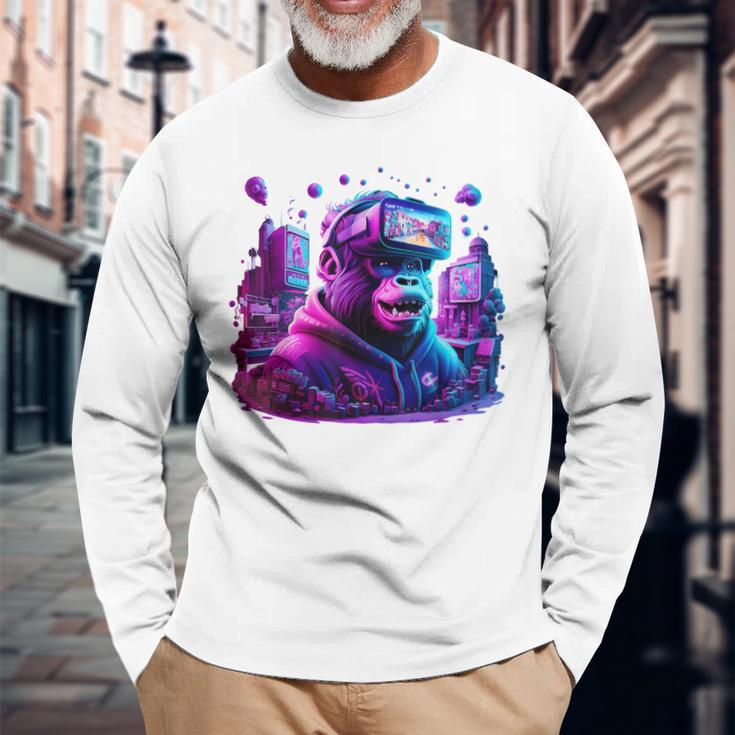 Gorilla Vr Gamer Tag Gorilla Monkey Vr Gamer Long Sleeve T-Shirt Gifts for Old Men
