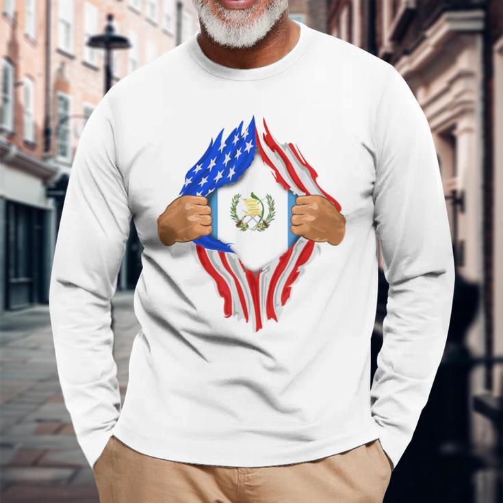 Guatemalan Blood Inside Me Guatemala Flag Long Sleeve T-Shirt Gifts for Old Men