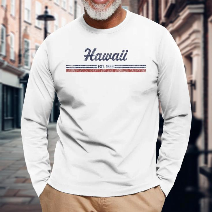 Hawaii Vintage American Flag Retro Long Sleeve T-Shirt Gifts for Old Men