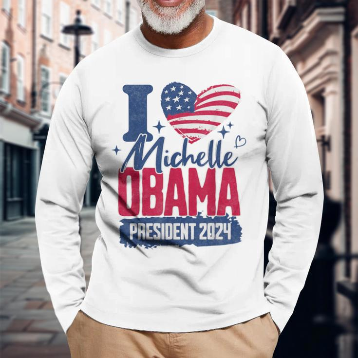 I Heart Michelle Obama 2024 For President Retro Election Long Sleeve T-Shirt Gifts for Old Men