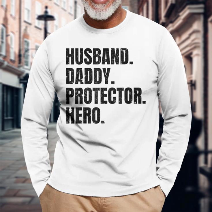 Herren Ehemann Papa Protector Hero Besterateratertag Langarmshirts Geschenke für alte Männer