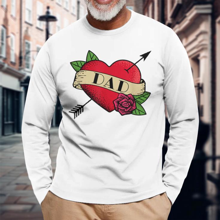 Herz Papa Tattoo Langarmshirts Geschenke für alte Männer