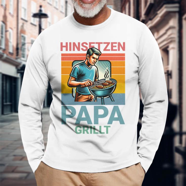 Hinsetzen Papa Grillt Bbq Spruch Langarmshirts Geschenke für alte Männer