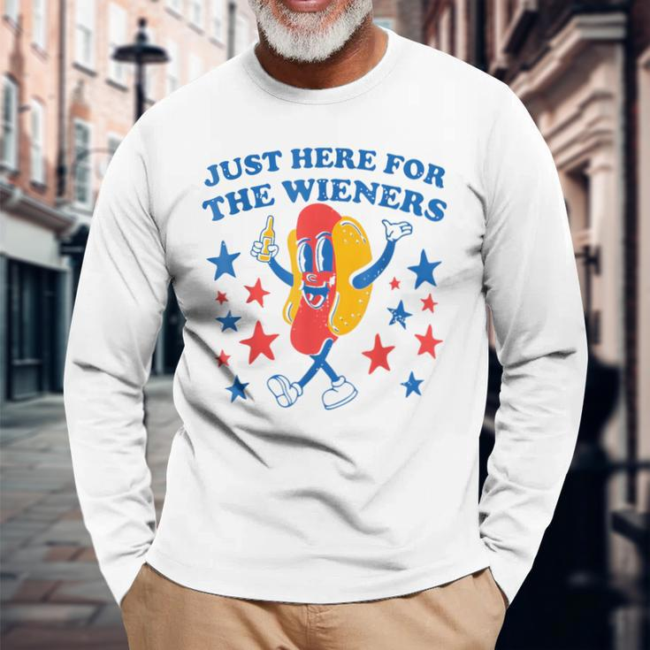 Hot Dog I'm Just Here For The Wieners 4Th Of July Long Sleeve T-Shirt Gifts for Old Men