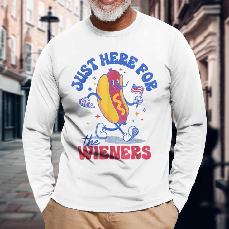 Hot Dog I'm Just Here For The Wieners Fourth Of July Long Sleeve T-Shirt Gifts for Old Men