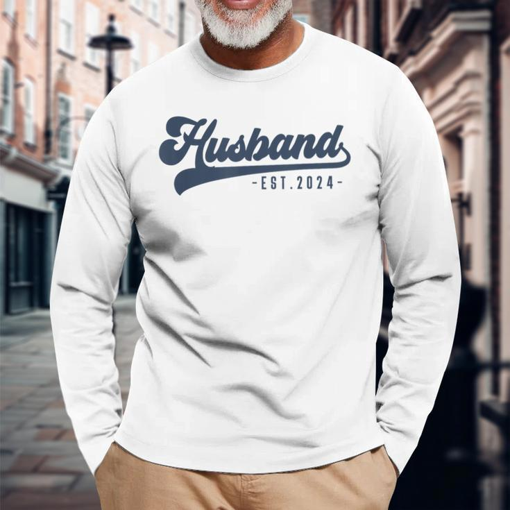 Husband Est 2024 Just Married Honeymoon Hubby Wedding Couple Long Sleeve T-Shirt Gifts for Old Men