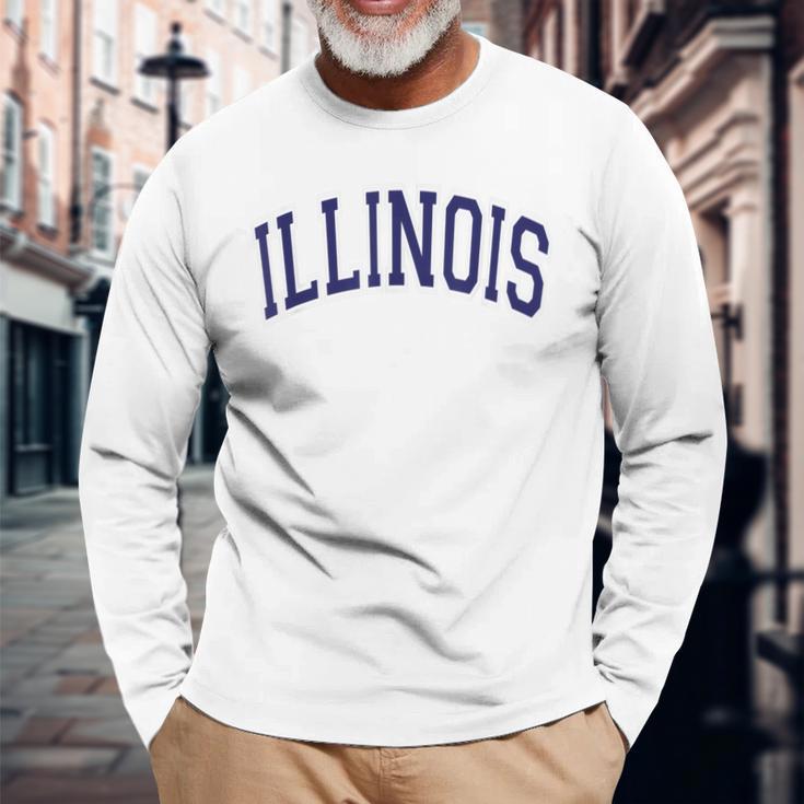 Illinois Varsity Style Navy Blue Text Long Sleeve T-Shirt Gifts for Old Men