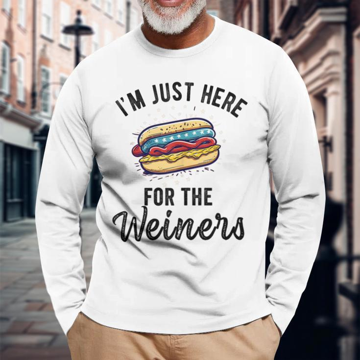 I'm Just Here For Weiners 4Th July Hot Dog Sausage Long Sleeve T-Shirt Gifts for Old Men