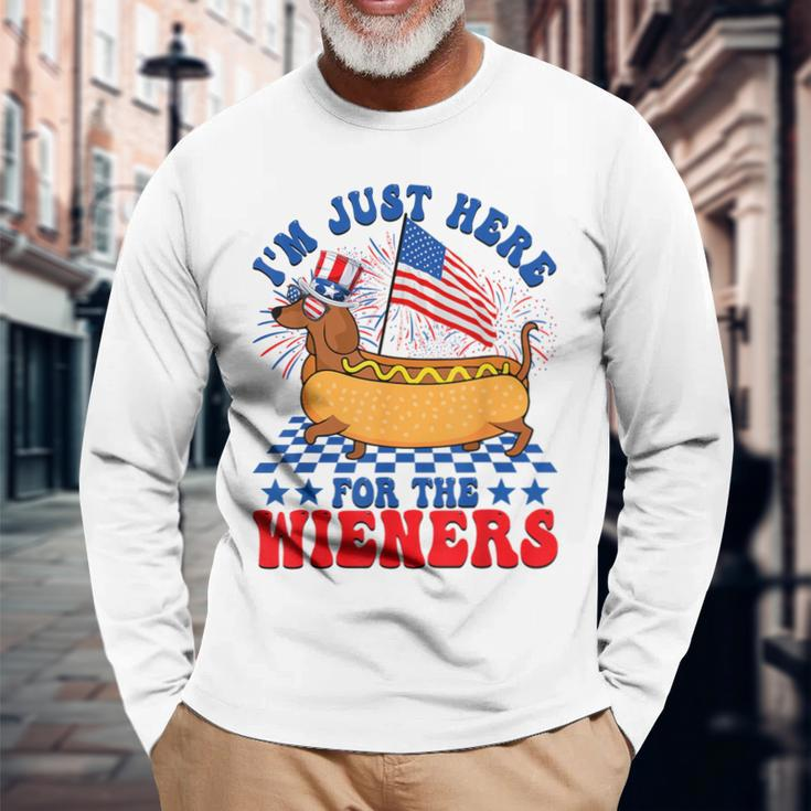 I'm Just Here For Wieners Dachshund Dog Hotdog 4Th Of July Long Sleeve T-Shirt Gifts for Old Men