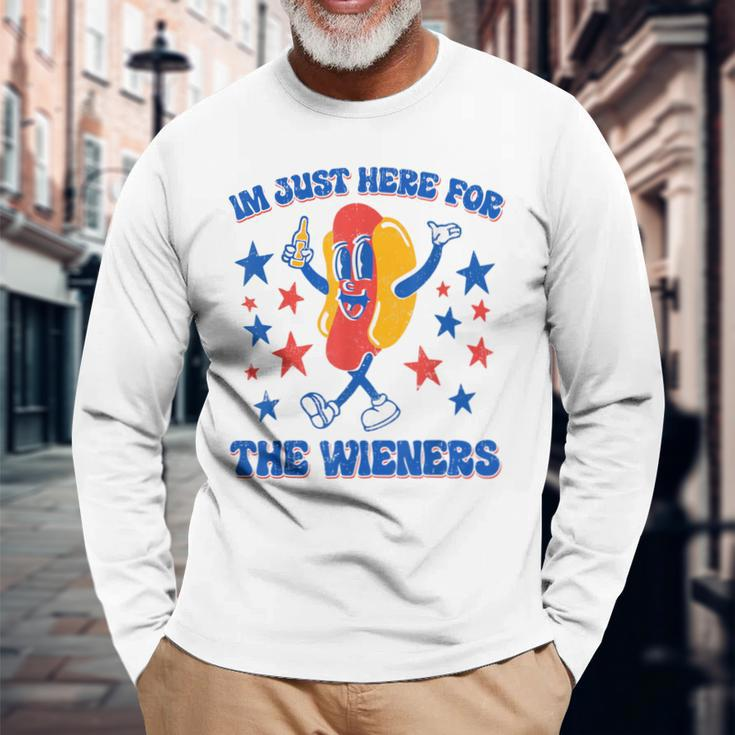I'm Just Here For The Wieners 4Th Of July Hot-Dog Long Sleeve T-Shirt Gifts for Old Men