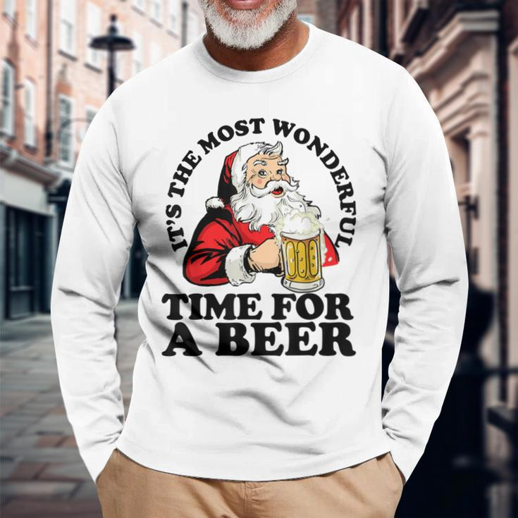 Its The Most Wonderful Time For A Beer Santa Christmas Long Sleeve T-Shirt Gifts for Old Men