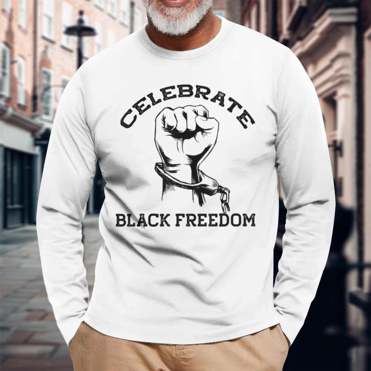 Junenth Celebrate Black Freedom Broken Chains Meme Long Sleeve T-Shirt Gifts for Old Men