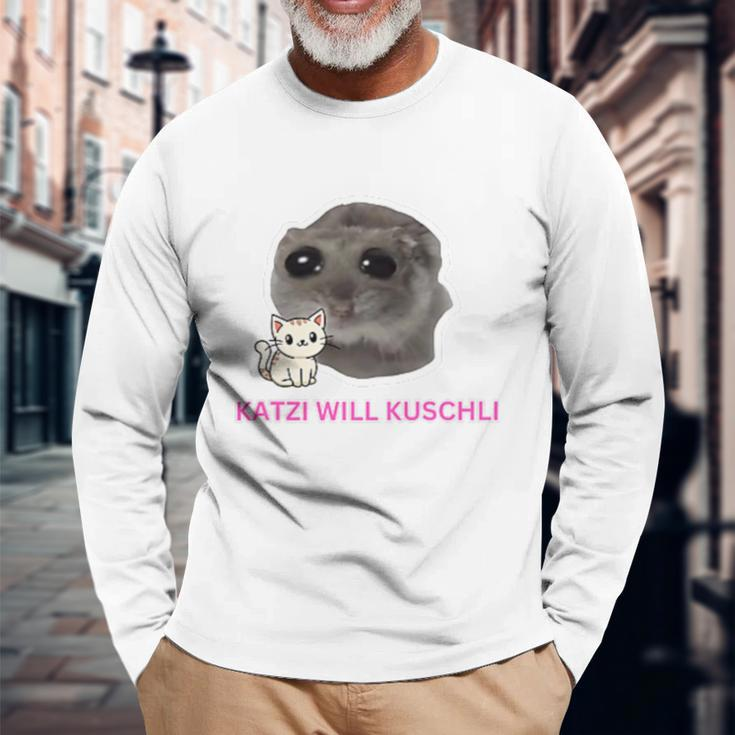 Katzi Will Kuschli Sad Hamster Meme Langarmshirts Geschenke für alte Männer