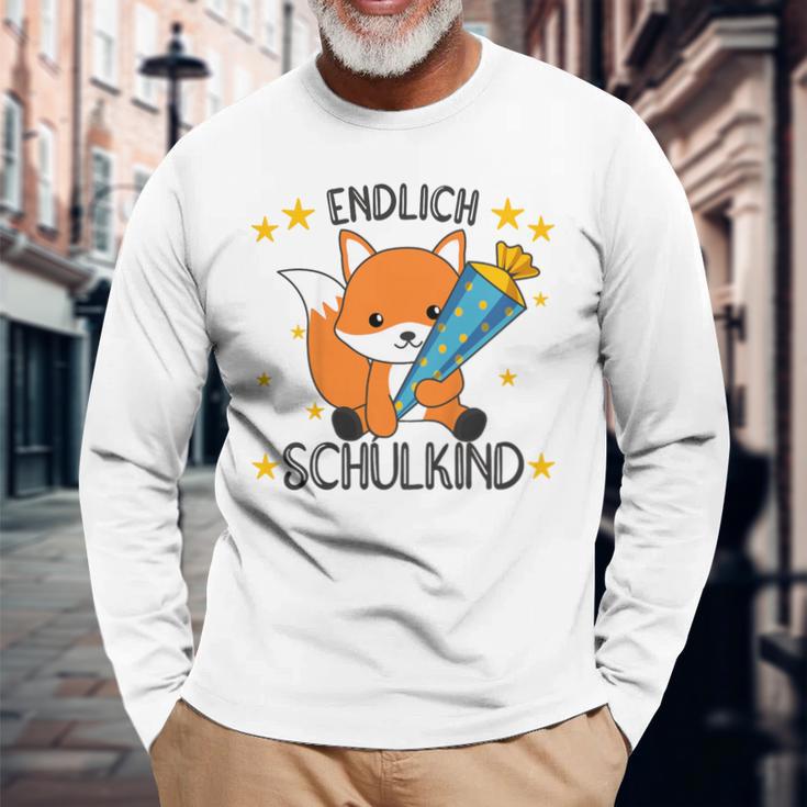 Kinder Endlich Schulkind 2024 Fox School Cone School Fox Gray Langarmshirts Geschenke für alte Männer