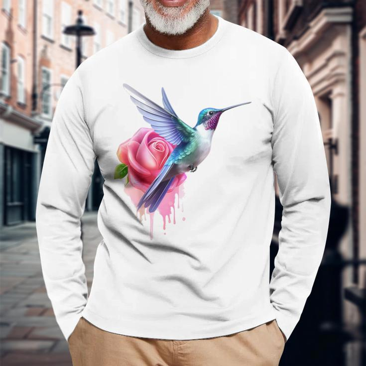 Kolibri-Kunst Rose Tier Bunte Grafik Kolibri Langarmshirts Geschenke für alte Männer