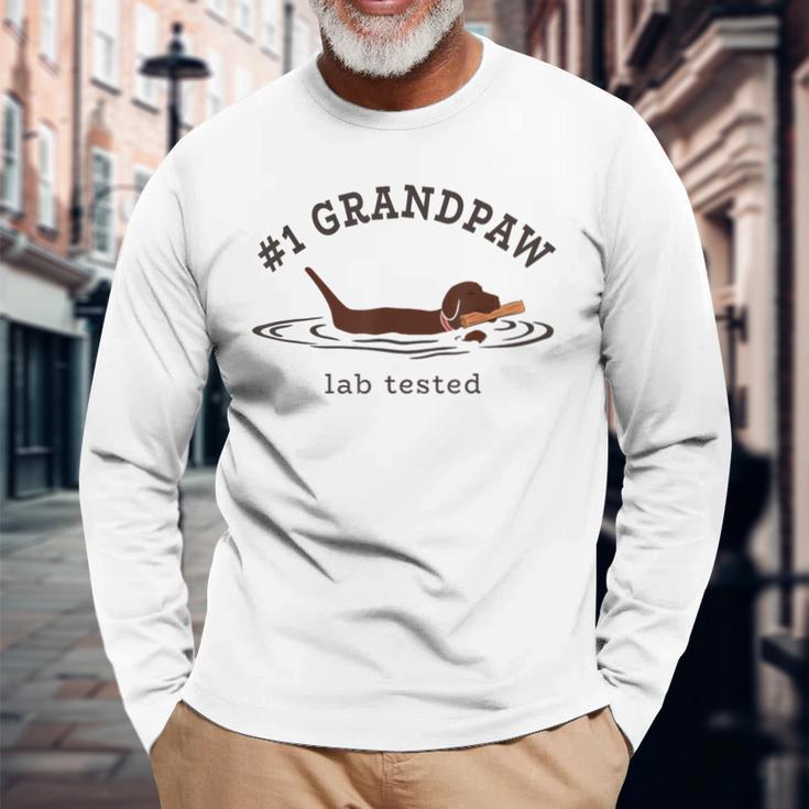 Lab Dad Chocolate Labrador Retriever Dog 1 Grandpaw Long Sleeve T-Shirt Gifts for Old Men