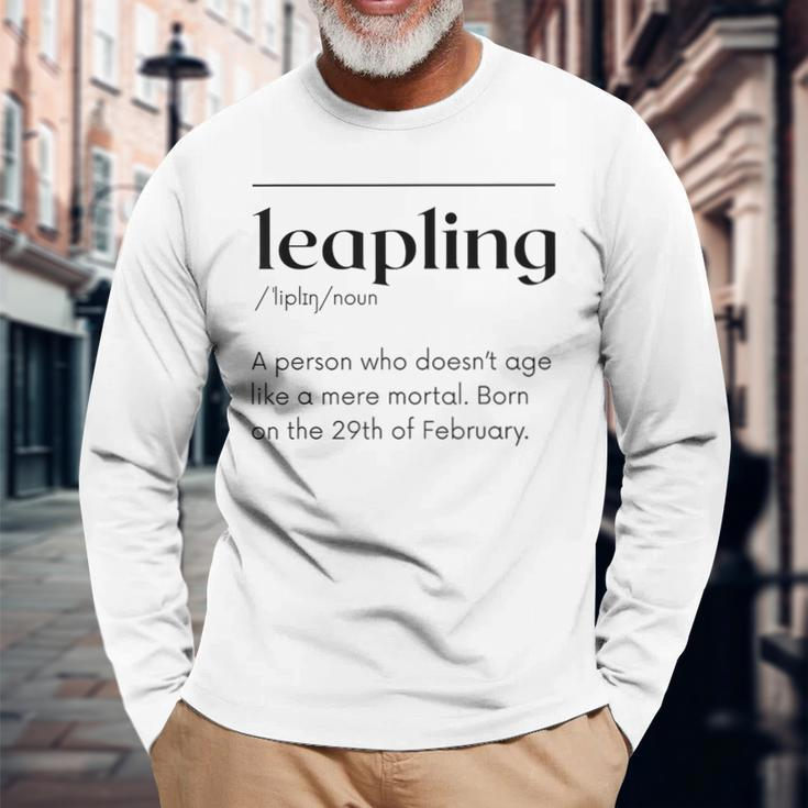 Leap Year February 29 Leapling Definition Birthday Long Sleeve T-Shirt Gifts for Old Men