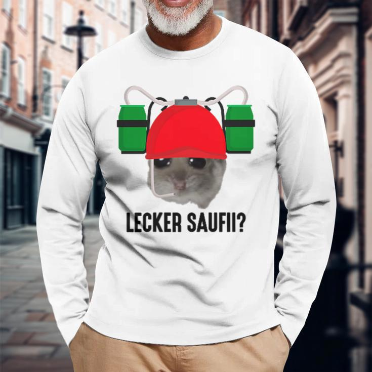 Lecker Saufii Bierchen X Sad Hamster Meme Bier Bierhelm Langarmshirts Geschenke für alte Männer