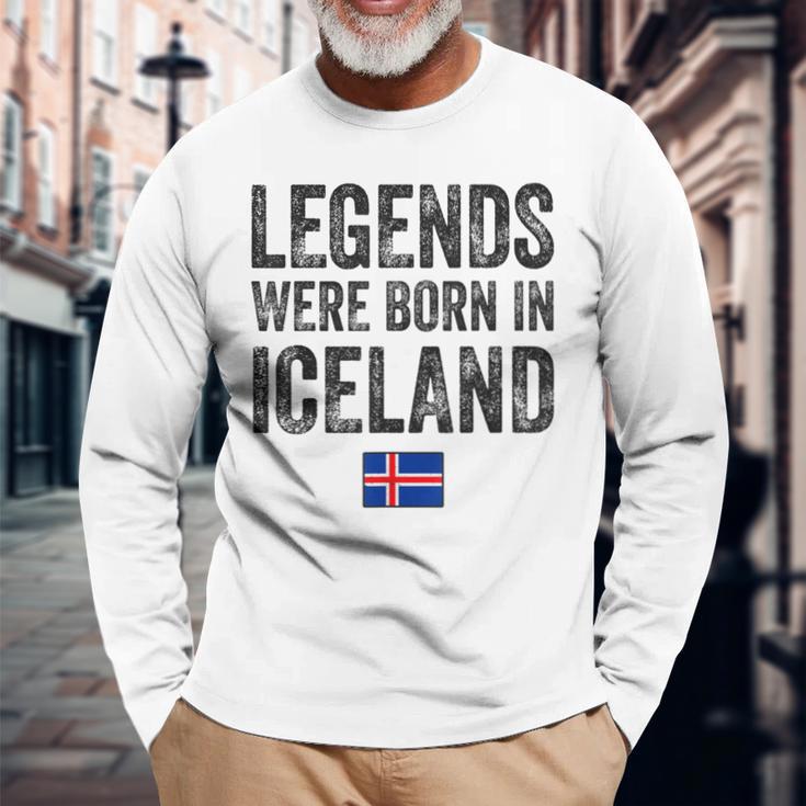 Legends Were Born In Iceland Icelandic Flag Pride Roots Long Sleeve T-Shirt Gifts for Old Men