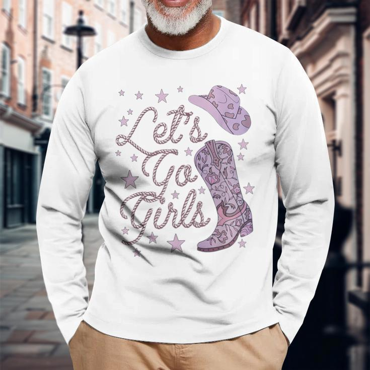 Let's Go Girls Cowgirl Hat Cowboy Boots Bachelorette Party Long Sleeve T-Shirt Gifts for Old Men