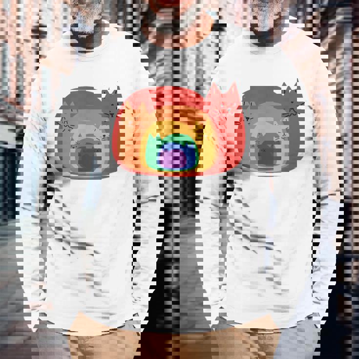 Lindo Gato Arco Iris Adorable Camiseta de manga larga Regalos para ancianos