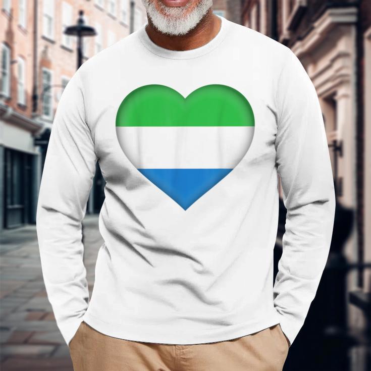 I Love Sierra Leone Sierra Leonean Flag Heart Outfit Long Sleeve T-Shirt Gifts for Old Men