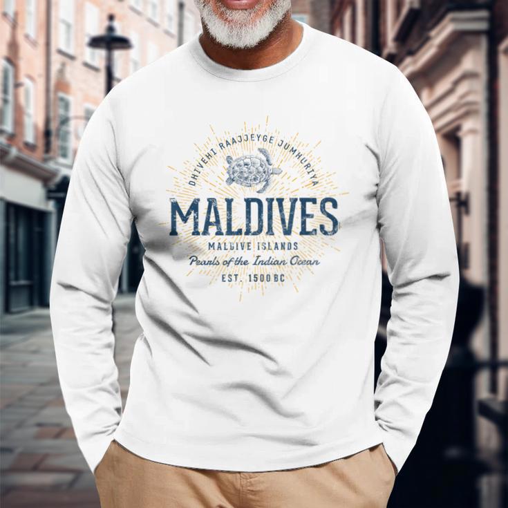 Maldives Retro Style Vintage Maldives White S Langarmshirts Geschenke für alte Männer