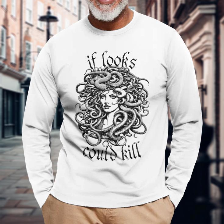 Medusa Greek Mythology Gorgon Pun Long Sleeve T-Shirt Gifts for Old Men