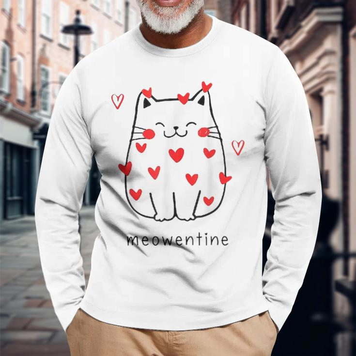 Meowentine Cute Cat Valentine Day 2023 Cute Long Sleeve T-Shirt Gifts for Old Men