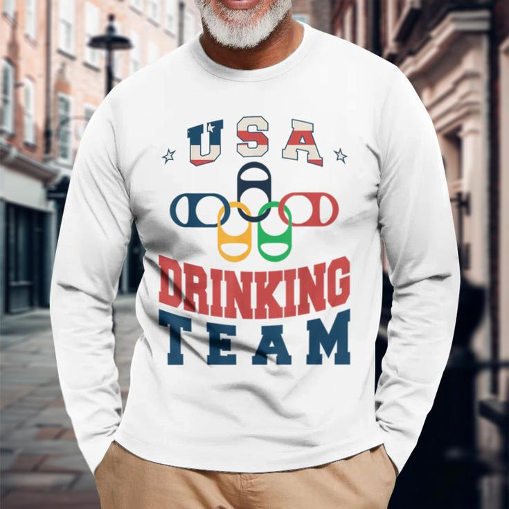 Merica Usa Drinking Team Patriotic Usa America Long Sleeve T-Shirt Gifts for Old Men